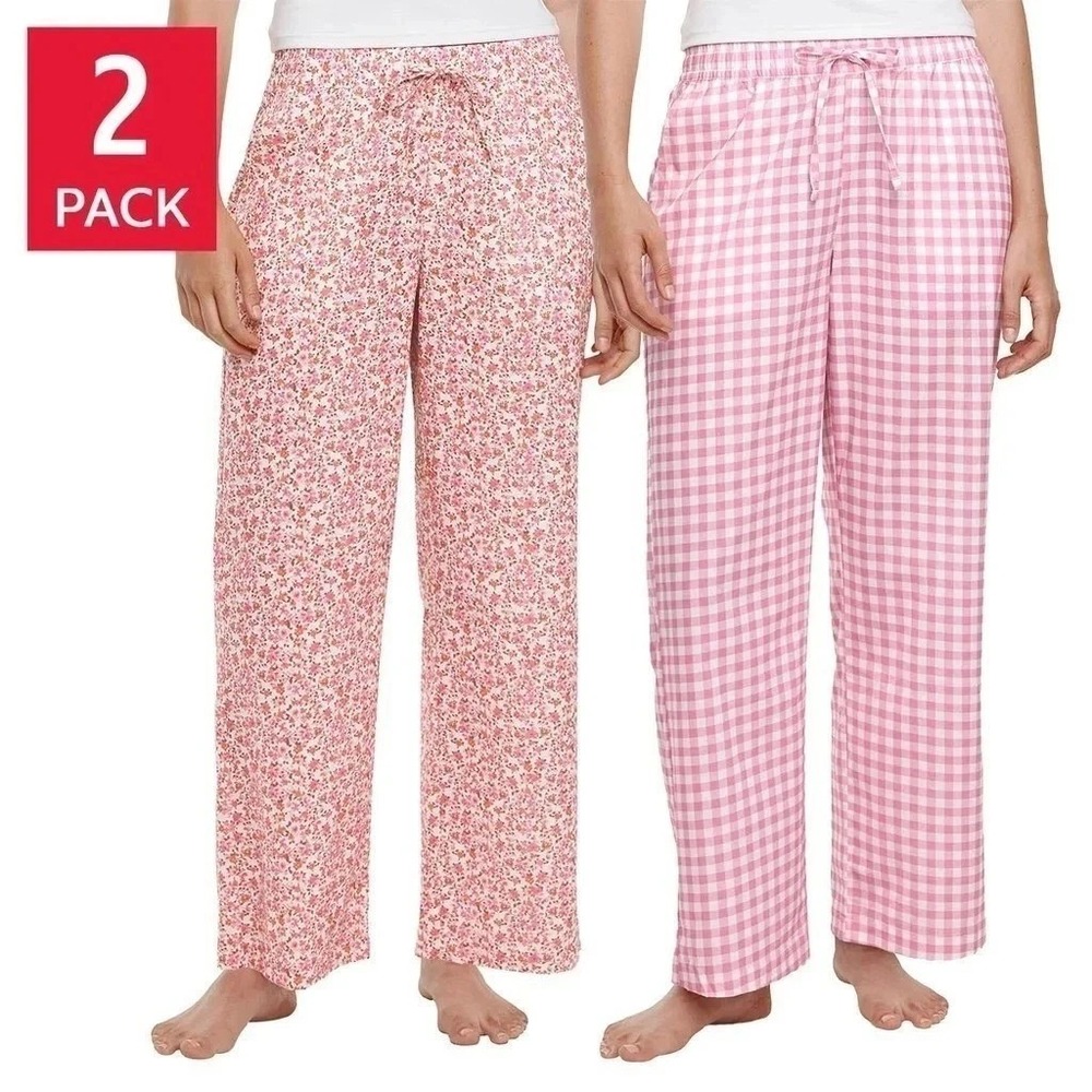 Gap Womens 2-Pack Relaxed Fit Cotton PJ Pants Pink Floral Gingham Medium NWOT